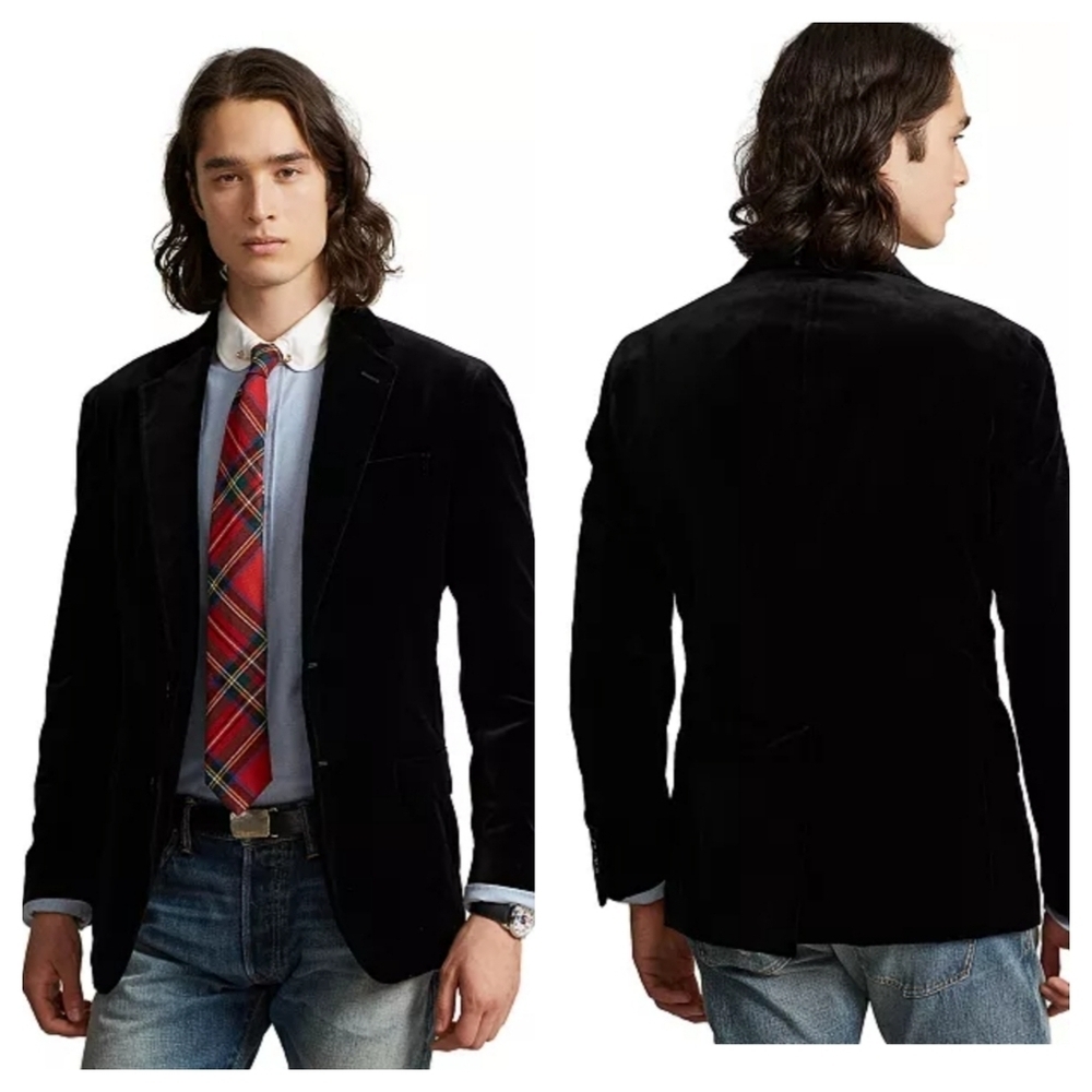 Polo Ralph Lauren Crushed Velvet Button Down Blazer New
